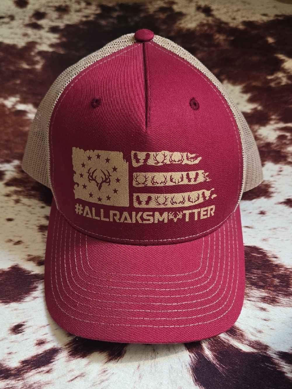 #ALLRAKSMOTTER Maroon/red & Tan Trucker Hat